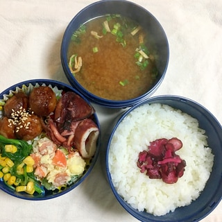 2017.2.14イカ味醂干ほうれん草炒めパパ弁♡